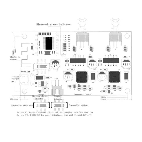 Bluetooth Power Amplifier Board 2×6W DC 5V/3.7V Lithium Battery with Management HF69B 4? 6? 8?...