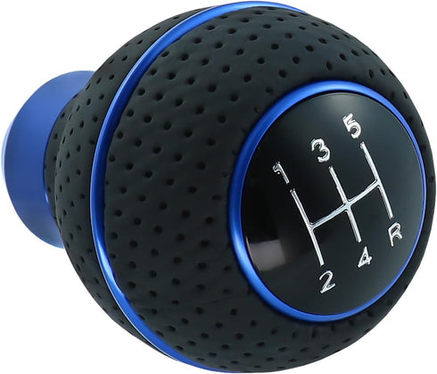 5 Speed Shift Knob Round Ball Gear Stick Leather Shifter Knob Handle Transmissions Fit Most Manual Cars Truck SUV Vehicle (Black+Blue)...