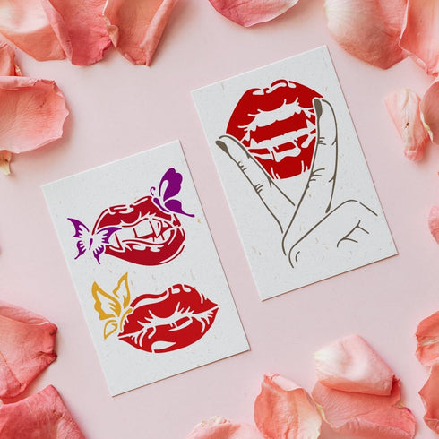 3pcs Lips Butterfly Fingers Stencils 11.7×8.3inch Large Kiss Lips DIY Stencil with Paint Brush Reusable Red Lip Lipstick Mouth Template for Wood C...