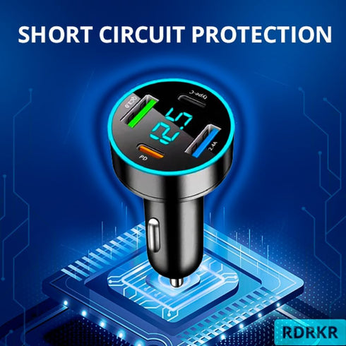 66W Car Charger Cigarette Lighter USB Charger, 4-Port Car Charger, 2 * USB 2.4 +PD+Type C Cigarette Lighter AdapterVoltmeter Compatible with Samsu...