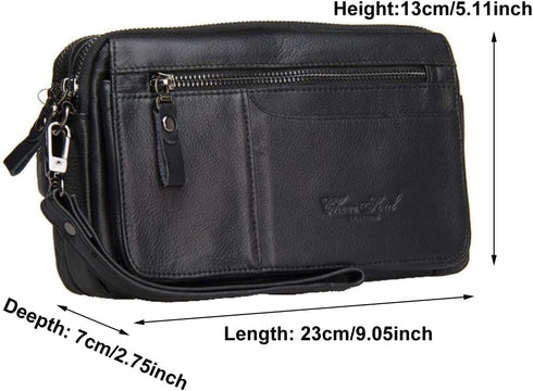 Hebetag Leather Clutch Purse Wallet for Men Organizer Holder Wrist Wristlet Bag Business Pack Handbag Black...