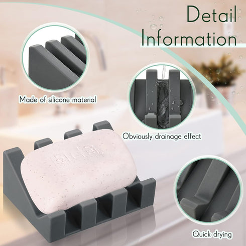 Cunhill 2 Pieces Silicone Soap Dish Self Draining Soap Dish Shower Waterfall Bar Soap Holder Tray with Drain Soap Saver for Kitchen Bathroom Acces...
