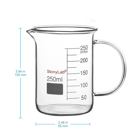 stonylab Glass Beaker with Handle, Borosilicate Glass Graduated Low Form Griffin Beaker with Handle and Pouring Spout, 250 ml...