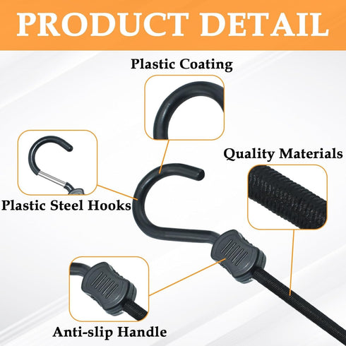Bungee Cords with Hooks, 24 Inch Superior Latex Heavy Duty Outdoor Bungee Cords with Plastic Steel Hooks for Camping, Tarps, Bike Rack, Tent (4 Pa...