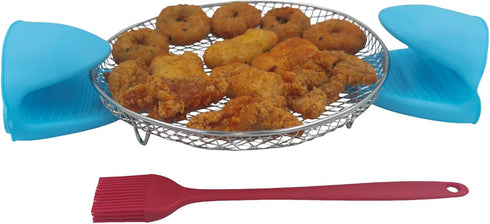 Round Air Fryer Rack, 7.8inch Stainless Steel Dehydrator Rack with Insulated Clamp and Brush Air Fryer Accessories for Ninja, Philips, Gowise USA,...