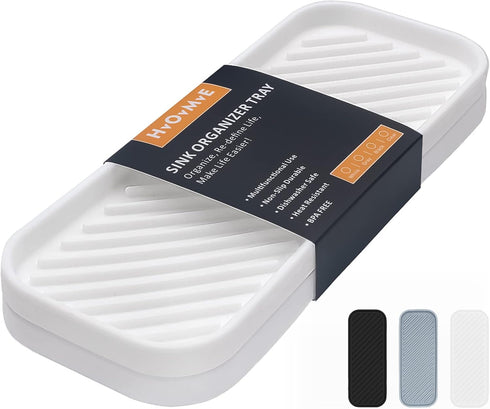 Silicone Organizer Tray, Soap and Sponge Holder for Kitchen Sink, Bathroom - Storage Tray for Dish Brush, Soap Dispenser, Dishwashing Accessories-...