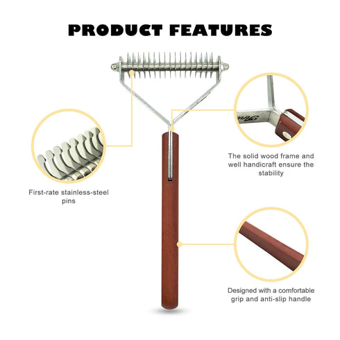 Grooming Rake with Teeth, Pets Shedding, Dematting and Grooming tool for Dogs and Cats with All Hair Types, Remove Loose Hair, Undercoat, Fur, Mat...