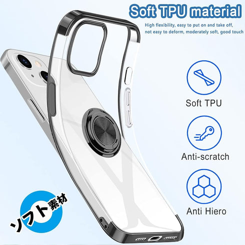 Compatible with iPhone 13 Case 6.1 inch with Ring Holder Kickstand Clear Soft Silicone Flexible Shockproof TPU Cover Transparent Protective Phone ...