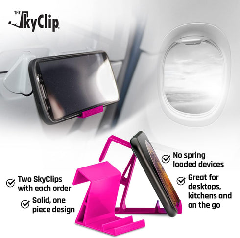 The SkyClip Airplane Cell Phone Back of Seat Inflight Tray Table Clip and Sturdy Phone Stand, Compatible with iPhone, Android, Tablets, and Reader...
