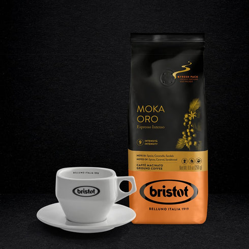 Bristot Moka Oro Ground Coffee | Italian Ground Espresso | Medium Roast | For Moka, French Press, Pour Over | 8.8oz/250g...