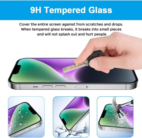 2 Pack Anti-Blue Light Screen Protector for iPhone 14/13/13 Pro (6.1 Inch), Blue-light Blocking 9H Tempered Glass Protective Film, Block Blue Ray ...