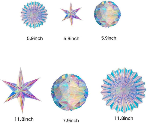 BTSD-home Iridescent Party Decorations with Hanging Honeycomb Ball Decorative Paper Fan Snowflake Garlands Birthday Wedding Christmas Disco Party ...