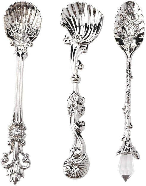 Fdit Vintage Style Coffee Spoons Set 3Pcs Dessert Spoons Royal Style Metal Carved Teaspoons for Kitchen Dining Bar and Tea Parties...