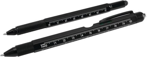 Performance Tool W9217 2 pk. Multi-Function Aluminum Black Ballpoint Pens, LED Light Stylus Ruler Level Bottle Opener Slotted & Phillips Screwdriv...