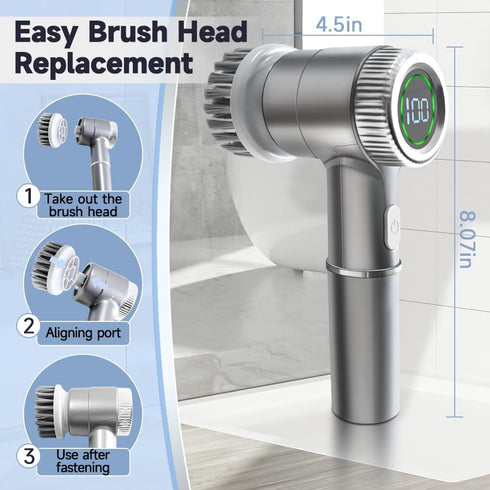 Cordless Electric Spin Scrubber,Electric Scrubber for Cleaning,Battery Display,3 Speeds Rechargeable Cleaning Brush with 6 Heads for Tile/Bathtub/...