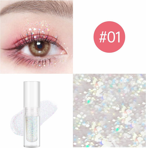 Liquid Glitter Eyeshadow, Pigmented, Long Lasting, Quick Drying, Easy to Apply, Loose Glitter Glue for Eye Crystals Makeup (Transparent Flashing C...