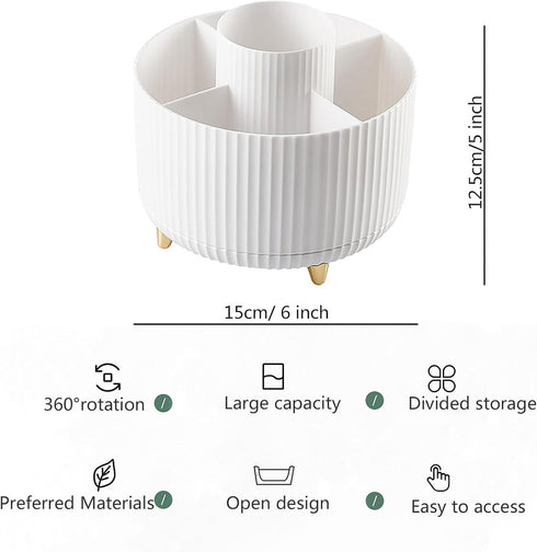 Desk Pencil Pen Holder, 360° Rotating Pencil Pen Organizers for Desk, 5 Slots Desktop Spinning Stationery Supplies Organizer, Cute Pencil Cup Pot ...