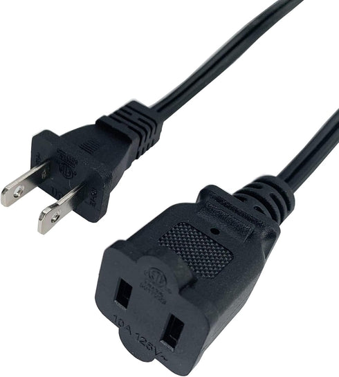 Short Extension Cord 2 Foot, 18 AWG Small 2 Prong Power Cord Cable, Black Male to Female Outlet Saver for Indoor Use, 2 Ft AC Power Extensions Cab...