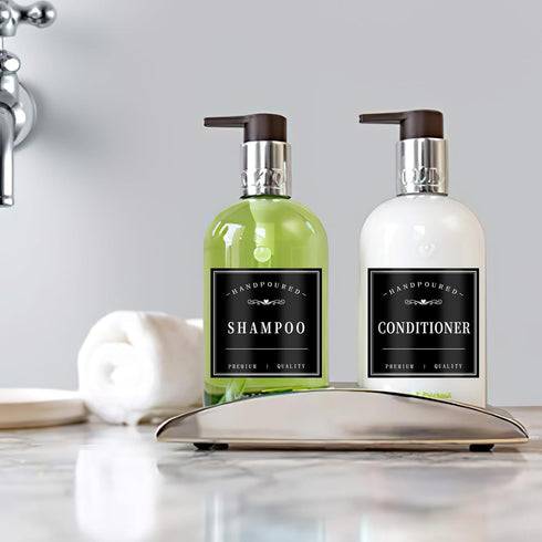 12PCS Bathroom Labels for Soap Dispenser, Removable Bathroom Organization Labels, Waterproof Bottle Labels for Shampoo Conditioner Body Wash (Blac...