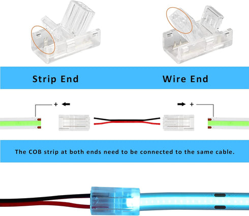 HOMELYLIFE 2Pin COB LED Strip Connectors 8mm Soldless 10 Pack with 16.4ft Extension Cable for 8mm width COB LED Strip Lights...
