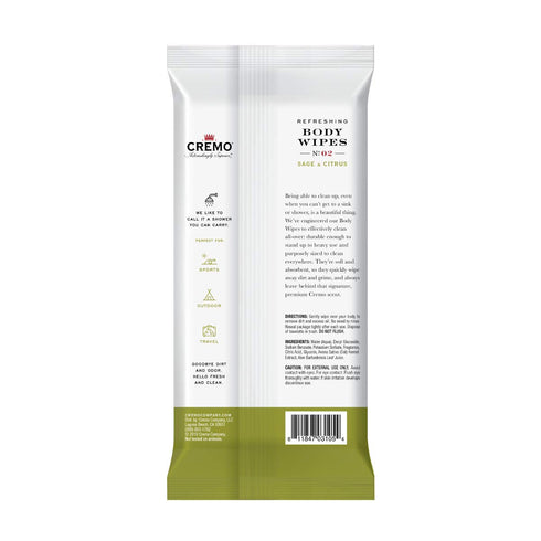 Cremo Refreshing Sage & Citrus Body Wipes, A Revitalizing Combination of Bright Mandarin, Dry Herbs and White cedar, 60 Count...