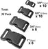 32 Pack Contoured Paracord Buckles, 3/8 Inch, 5/8 Inch, 3/4 Inch, and 1 Inch Side Release Plastic Buckle for Paracord Bracelet Clip, Parachute 550...