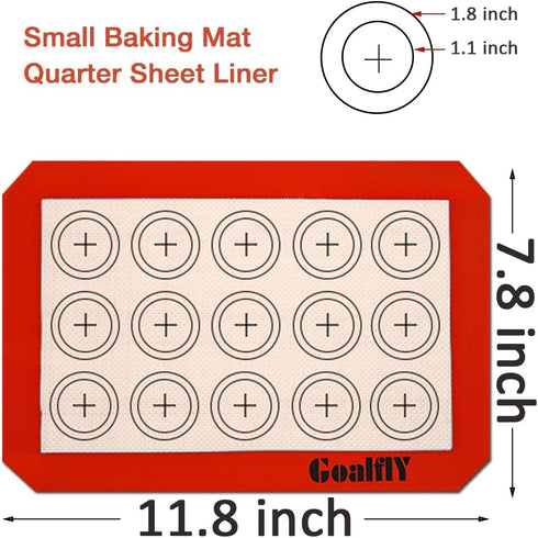 Small Macaron Silicone Baking Mat, 3 Pack Quarter Sheet Baking Mats (11.8 x 7.8 IN), Silicone Baking Sheet for Macarons, Cookies, Pastry, Pizza (R...