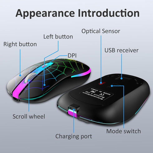 TaIYanG Wireless Mouse, 2.4G Portable Optical Quiet Cute Mouse with USB Receiver and Type C Adapter, 3 Adjustable DPI LED Wireless Mouse for Lapto...