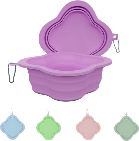 Dog Bowls Pet Collapsible Bowl Slow Feeder Outdoor, Dog Travel Bowls Portable Foldable Cat Water Dish Bowl for Pets Walking Parking Camping (Purpl...