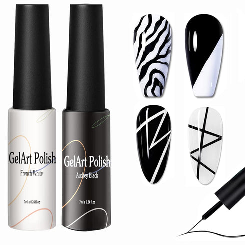 7ml*2pcs Nail Art Liner Gel Polish Built in Thin Brush,Black White Nail Polish Soak off Curing for French Tip Nails Design,Nail Art Supplies Kit f...