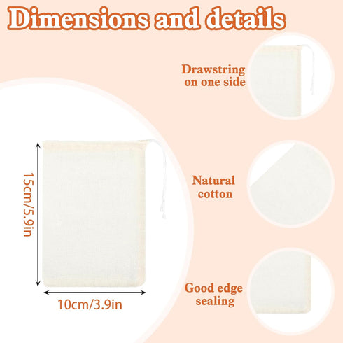 24 PCS Reusable Tea Bags, 5.9x3.9in Fabric Drawstring Pho Soup Bags, Muslin Empty Spice Bags for Cooking, Straining Filter Cheesecloth Sachet Bags...