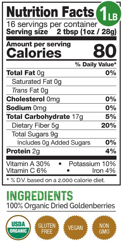 HerbaZest Goldenberries Dried Organic - 1 LB - USDA Certified, Vegan & Gluten Free Superfood - Perfect for Snacks, Baked Goods, Yogurt, Cereal & S...