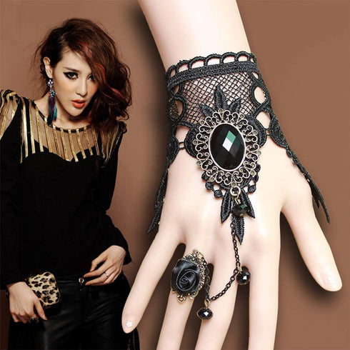 Black Choker Lace Necklace with Bracelet and Earrings Set - Punk Party Gothic Vintage Accessories for Women...