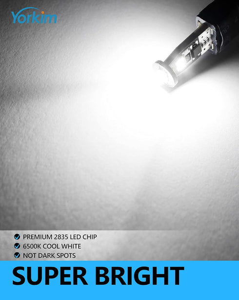 Yorkim 194 LED Bulb White CANBUS Error Free T10 LED 6-SMD 2835 Chipsets 2825 168 W5W Bulb No Polarity Replacement Bulbs for Map Dome Trunk Liscens...