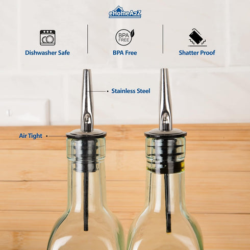 EHOMEA2Z Italian Glass Olive Oil Dispenser Bottle - 16 Oz, Oil and Vinegar Cruet with Stainless Steel Spout for Kitchen, Slight Green Tint (1, 473...