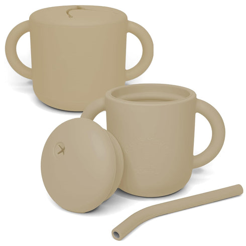 2 in 1 Silicone Food Storage and Drink Containers for Babies and Toddlers, BPA-Free (Tan)...