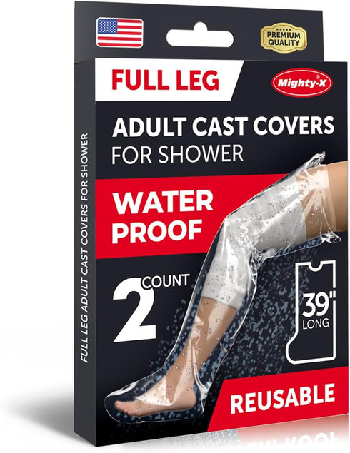 100% Waterproof Cast Covers for Shower Leg - Tight Seal - 2pk Reusable Adult Full Leg Cast Protectors - Thigh, Knee, Ankle, Foot - Strong and Dura...