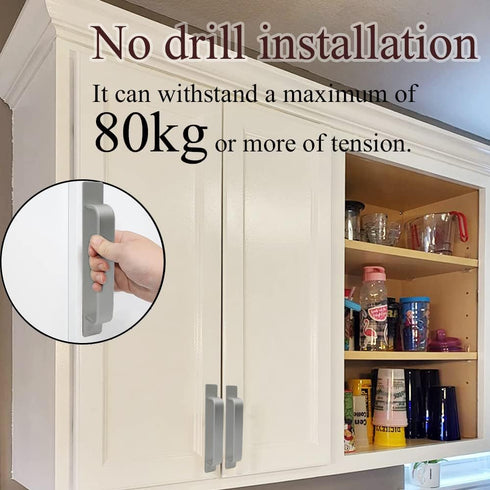 Adhesive Cabinet Drawer Handles Pulls - 2pcs Self-Stick Instant Aluminum Alloy Drawer Push Helper with 3M Adhesive Door Handle for Kitchen Cabinet...