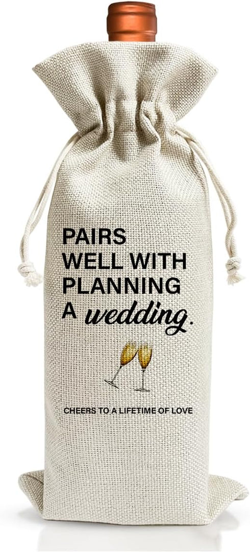 Wedding Or Engagement Gift Bag For Couple Bride Groom Her Him Women Man, Cotton Linen Wine Gift Bag With Drawstring, Wedding Or Engagement Party D...