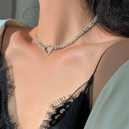 Rhinestone Choker Necklace Silver Heart Necklaces Butterfly Crystal Chokers Bling Tennis Chain Neck Jewelry for Women and Girls...