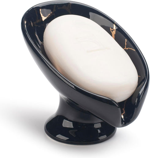 Ceramic Soap Dish, Leaf Shape, Self Draining, Black...