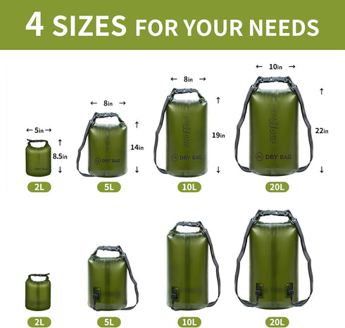 Waterproof Dry Bag - Roll Top Transparent Storage Bag,2L/5L/10L/20L,Suitable for Traveling, Swimming, Kayaking, Camping, Fishing, Rainy Day Trips...