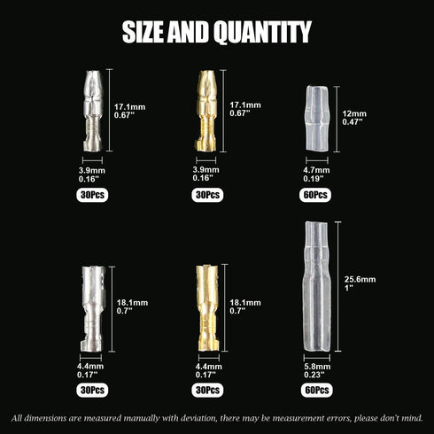 Glarks 240Pcs 3.9mm Brass Male and Female Bullet Terminals Wire Connector Block with Insulating Sleeves for Car Truck Motorcycle Bike...