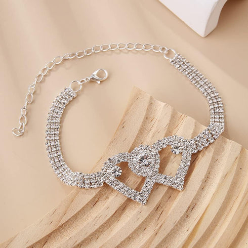 Sparkling Heart Rhinestone Foot Jewelry for Women - Adjustable Summer Beach Anklet Chains, Crystal Double Heart Anklets - Full Rhinestone Anklets ...