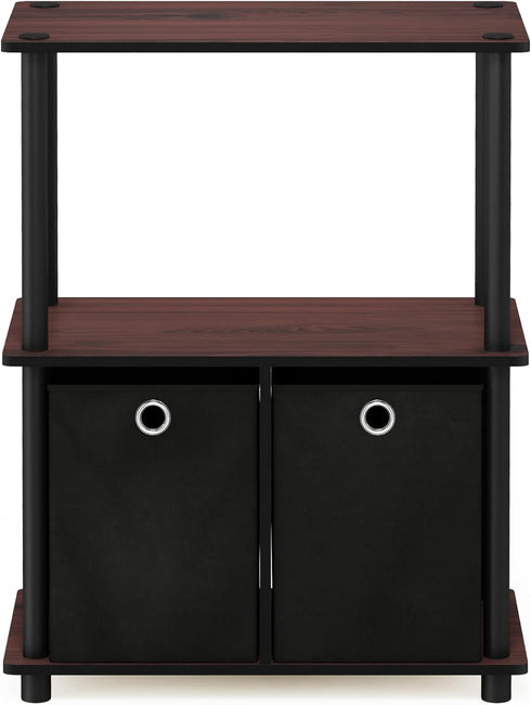 Furinno Go Green 3-Tier Multipurpose Storage Shelf with Bins, Dark Cherry/Black...