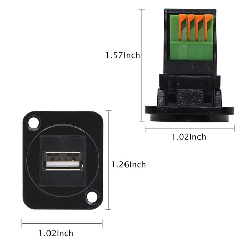 QIANRENON USB2.0 Panel Mount Terminal Block Connector Panel Mount USB 2.0 Type A Female to 4-pin Solderless Connector Push-Type Socket...