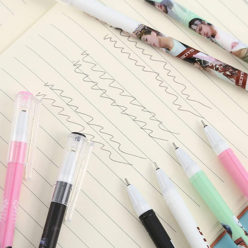 Bangtan Boys 12 Pcs Cute Gel Pen, Black Ink 0.5mm Ballpoint Pen, Fine Point Writing Gel Pen, School Supplies Office Supplies for Army Fans...