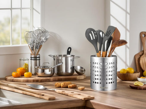 KSENDALO 304 Stainless Steel Utensil Holder Sturdy Silverware Drainer Basket, Utility Utensil Drying Rack Silverware Drying Rack for Countertop, S...