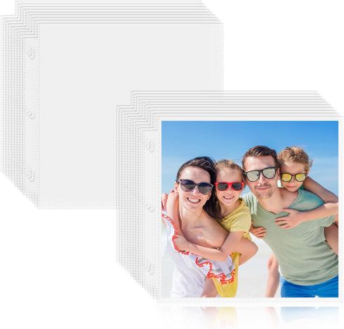 100 Pack 12" x 12" Photo Album Pages for 3 Ring Binder, Scrapbook Page Protectors, Craft Paper Protective Sleeves Photo Vinyl Storage Pockets Orga...