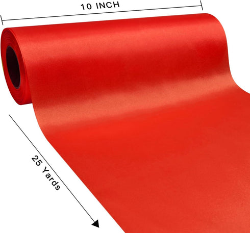 Wide Red Satin Ribbon 10 Inch x 25 Yards Solid Fabric Ribbon for Cutting Ceremony kit Grand Opening Wedding Birthday Party Decoration Bows Chair s...